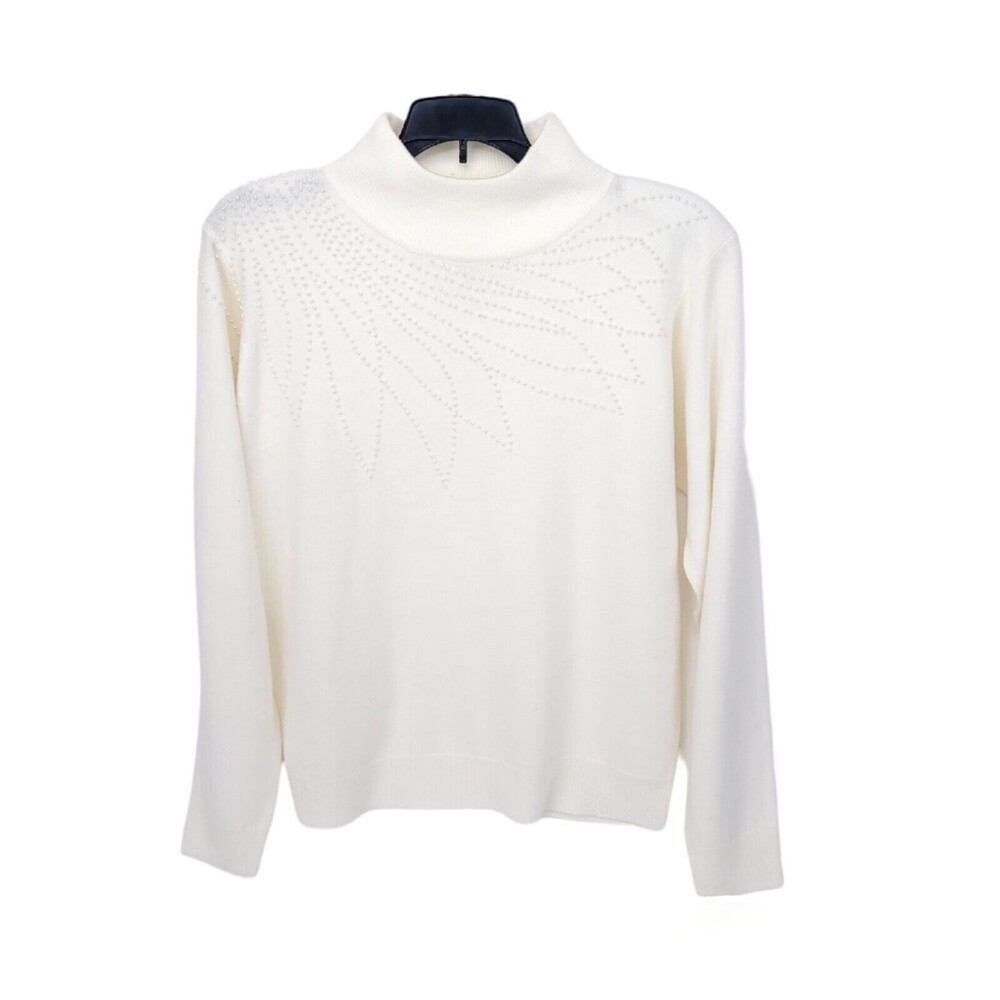 Dressbarn Sweater Womens Medium Vintage Pullover Beaded Stretch Mock Neck Soft